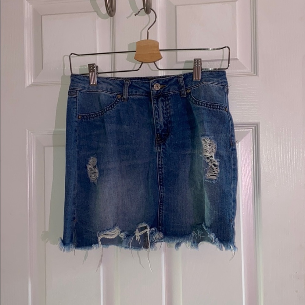 Distressed Denim Mini-Skirt